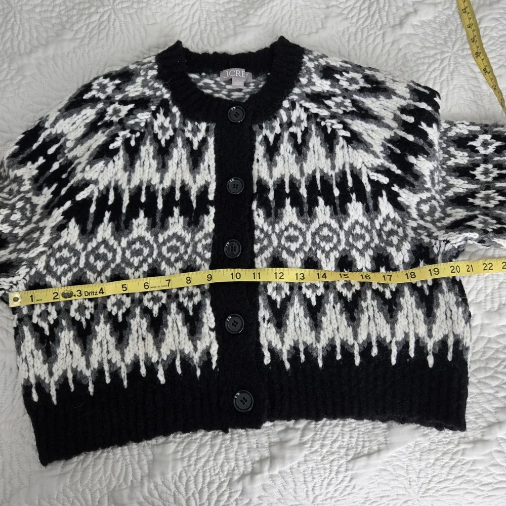 J. Crew Womens Fair Isle Cardigan Sweater Black White Wool Alpaca CE714 Size S